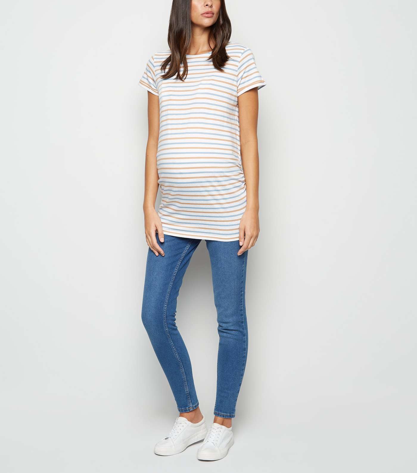 Maternity Multicoloured Stripe Short Sleeve T-Shirt Image 2