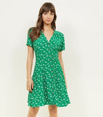 Green Ditsy Floral Button Front Mini 