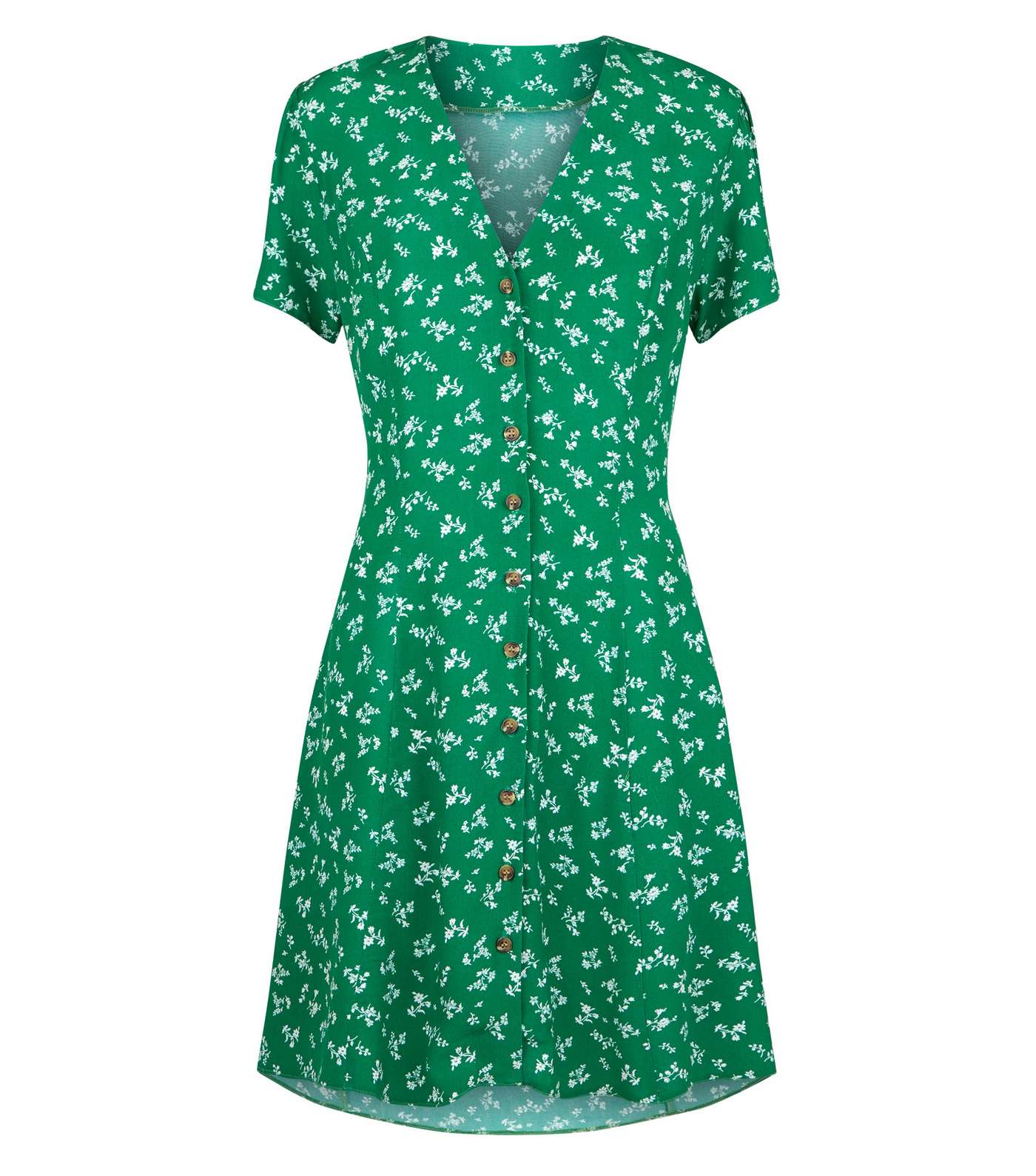 Green Ditsy Floral Button Front Mini Dress Image 4