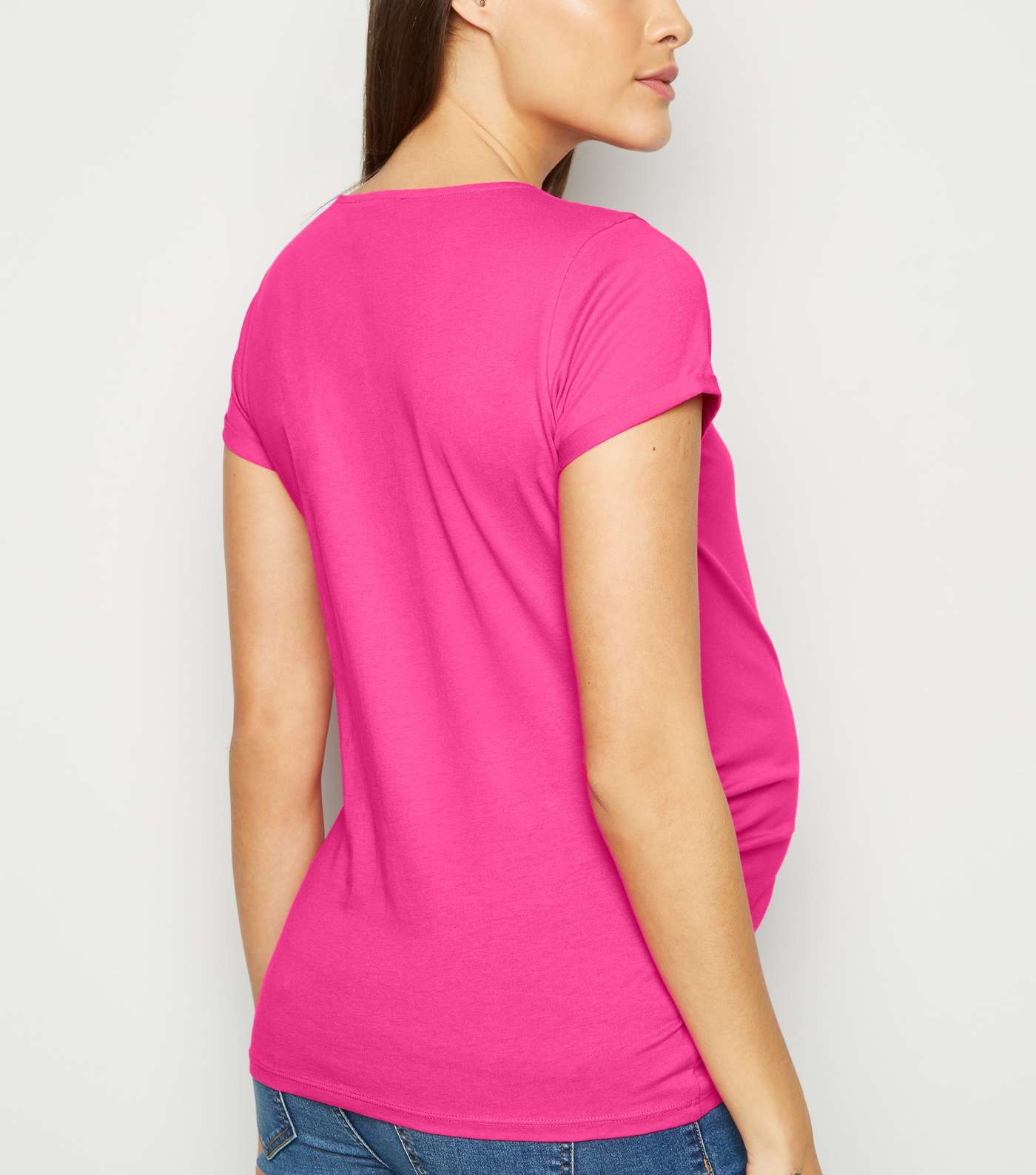Maternity Bright Pink Neon Short Sleeve T-Shirt Image 3