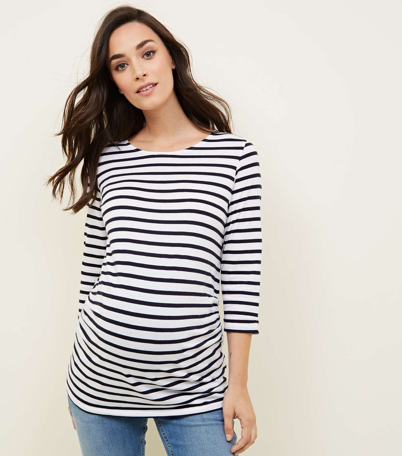 Maternity Blue Stripe 3/4 Sleeve T-Shirt