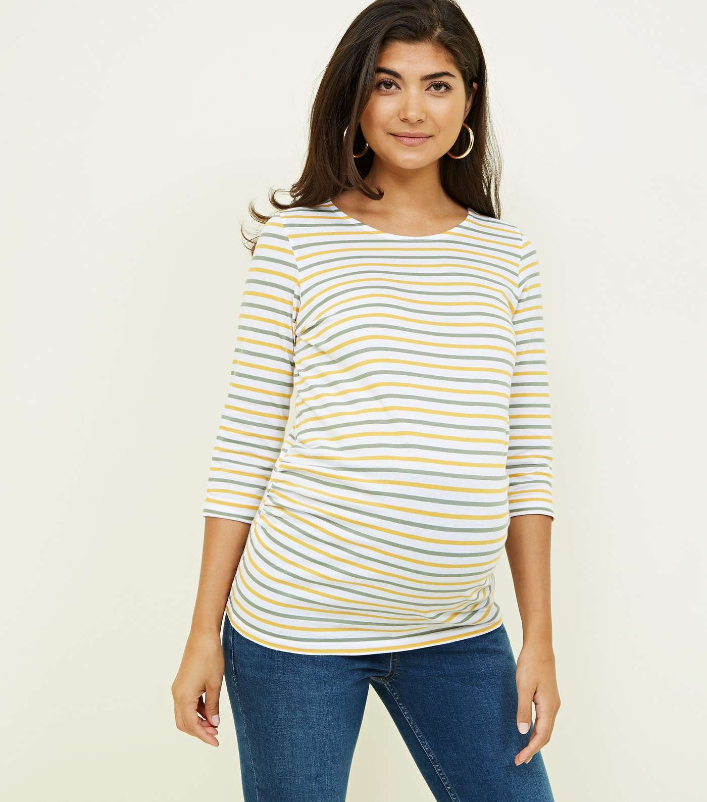 Maternity Yellow 3/4 Sleeve Stripe T-Shirt