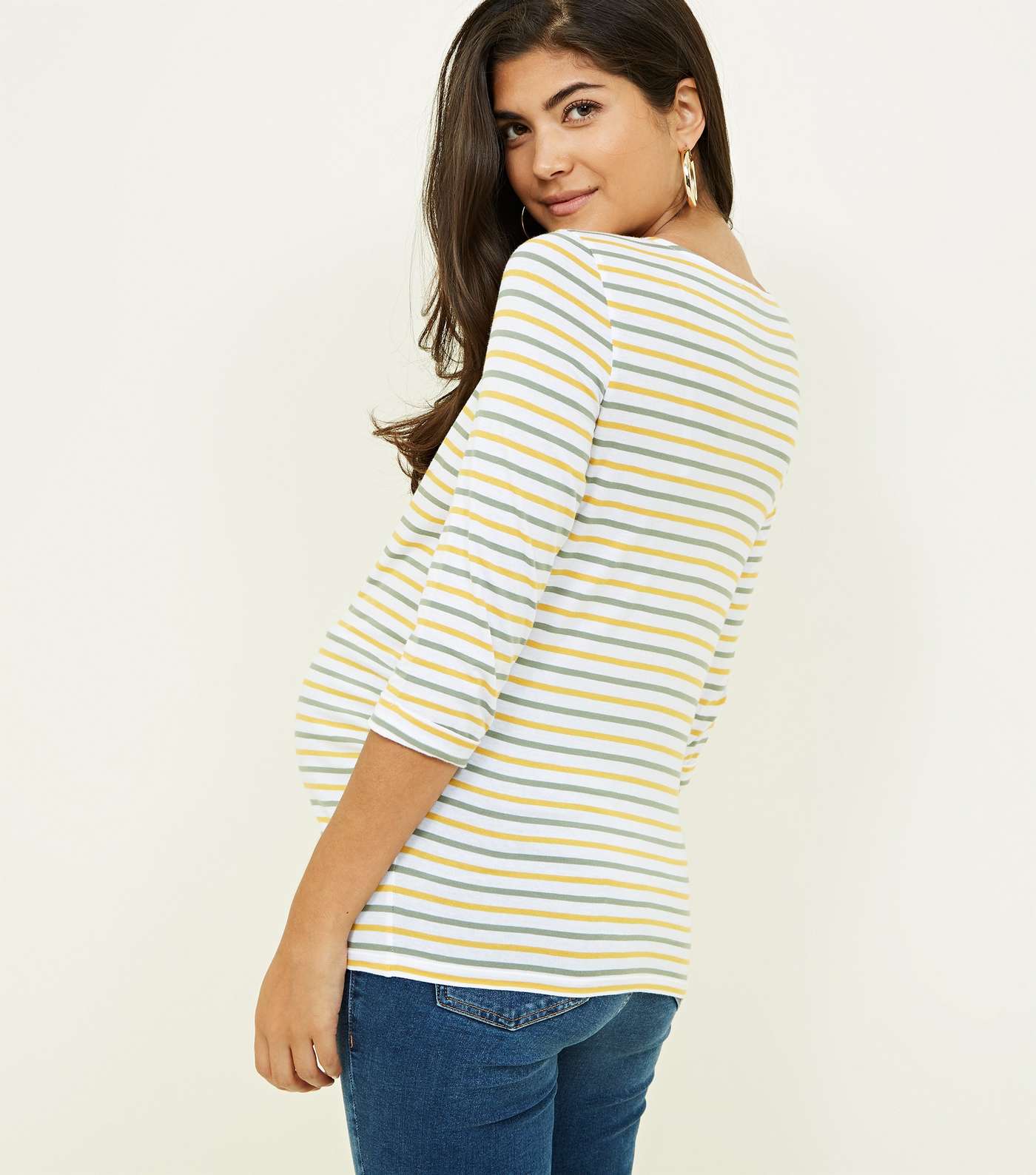 Maternity Yellow 3/4 Sleeve Stripe T-Shirt Image 3