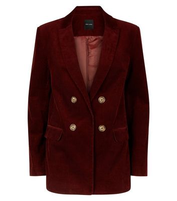 Burgundy Double Breasted Corduroy Blazer New Look