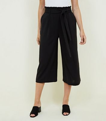 Petite Black Tie Waist Culottes | New Look