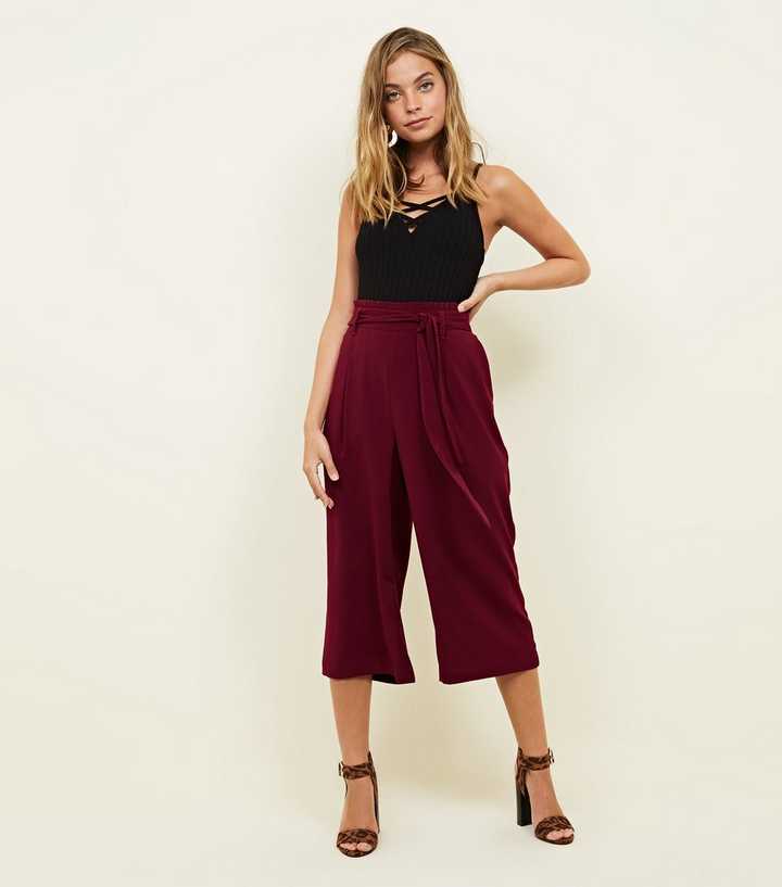 Petite Burgundy Tie Waist Culottes