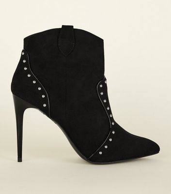 Black Studded Stiletto Ankle Boots 