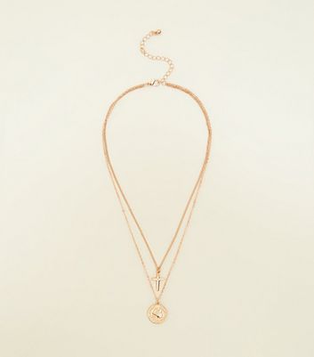 Gold Coin and Cross Layered Necklace 