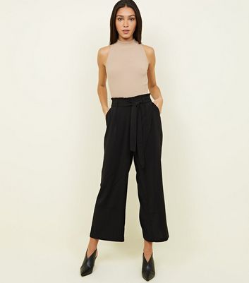 Tall Black Cropped Wide Leg Trousers 