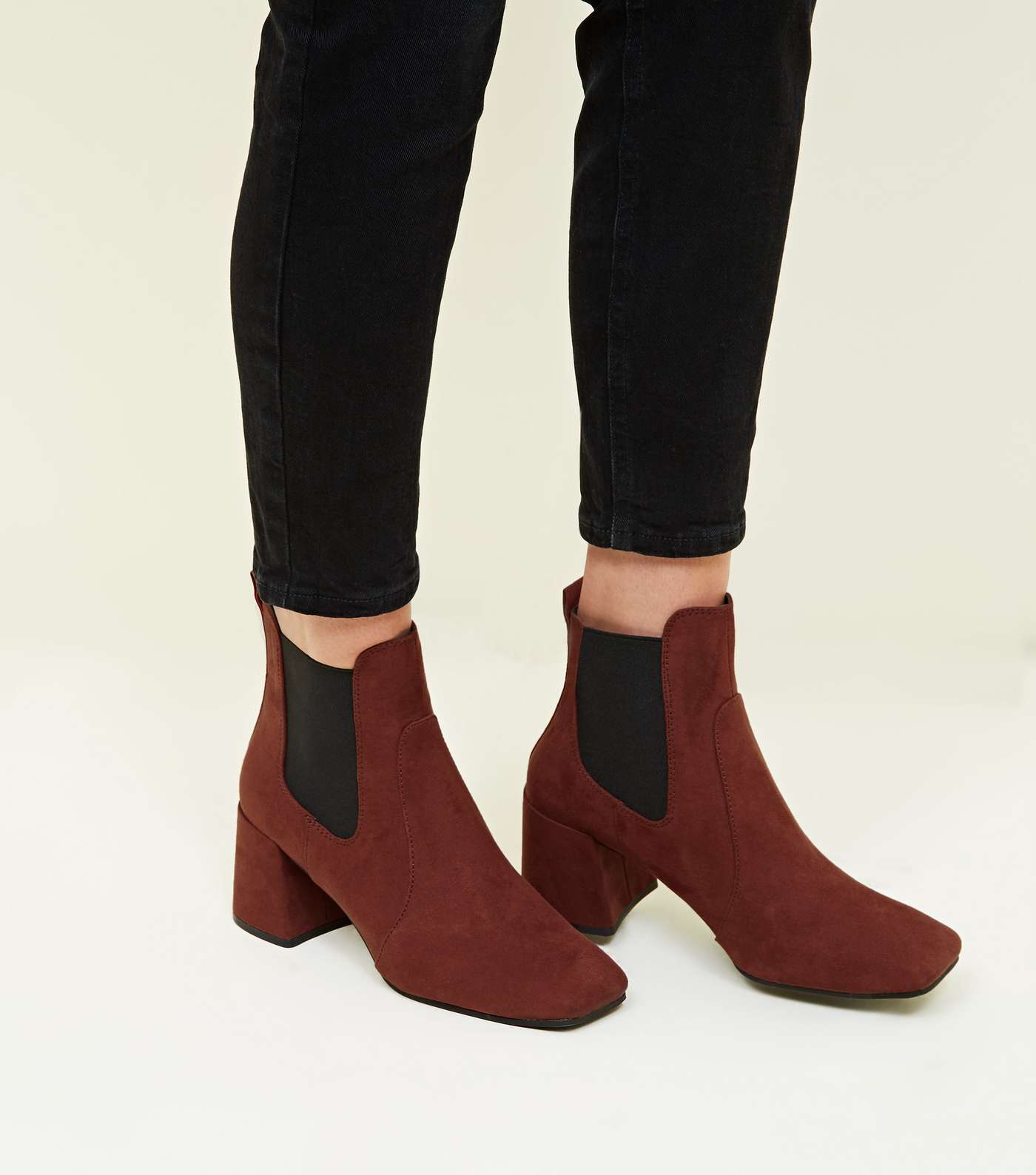 Rust Suedette Square Toe Heeled Chelsea Boots Image 2