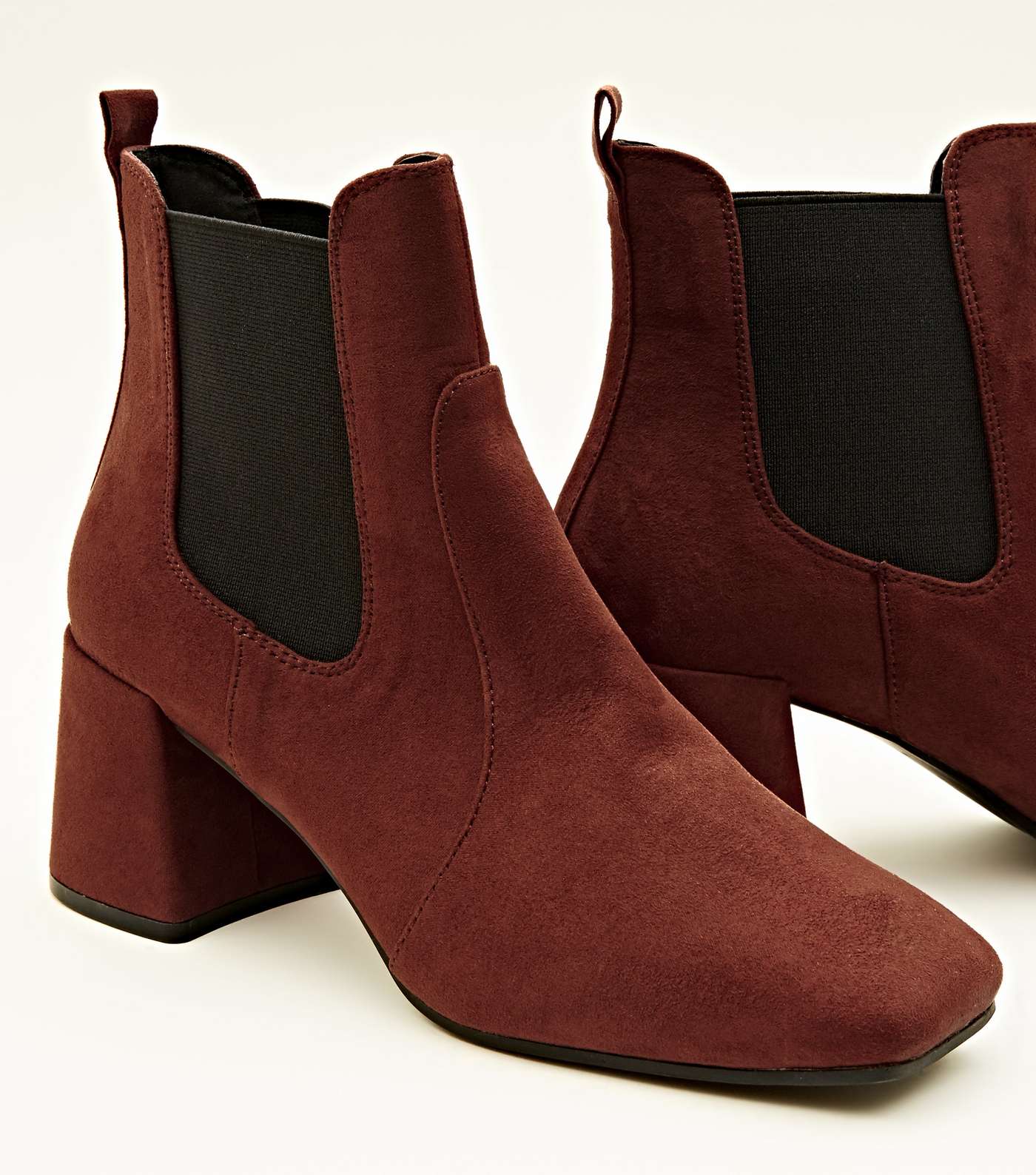 Rust Suedette Square Toe Heeled Chelsea Boots Image 4