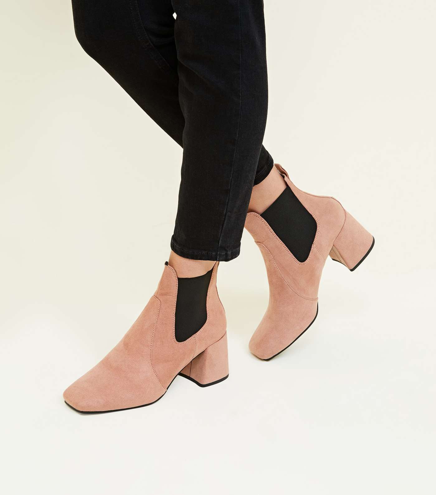Pink Suedette Square Toe Heeled Chelsea Boots Image 2
