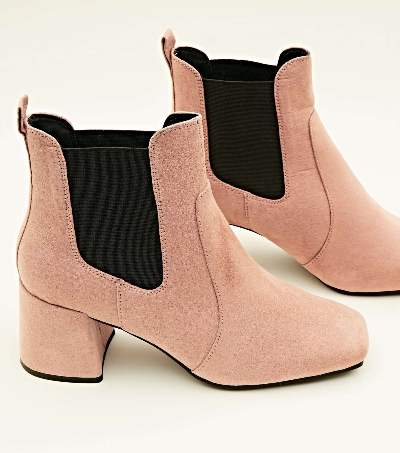 Pink Suedette Square Toe Heeled Chelsea Boots Image 4