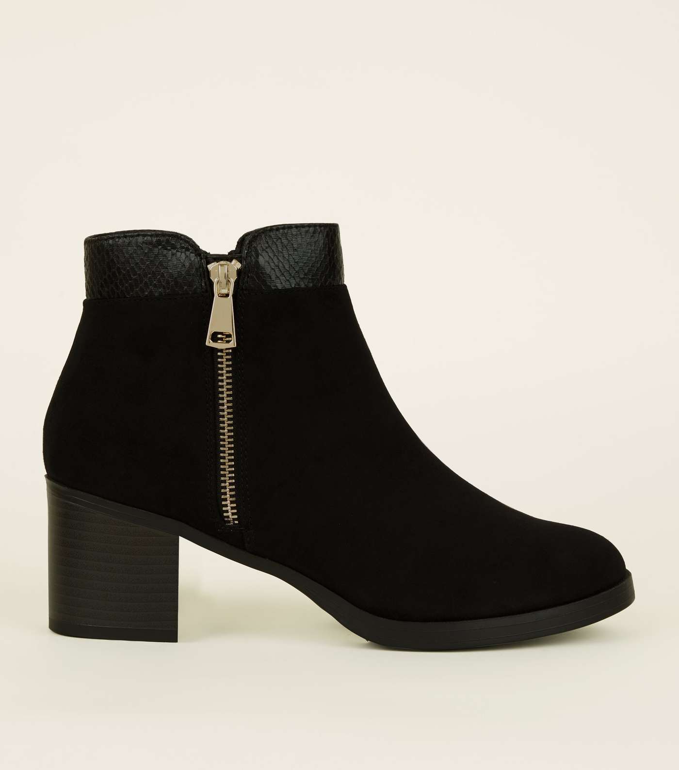 Black Comfort Suedette Mid Heel Ankle Boots