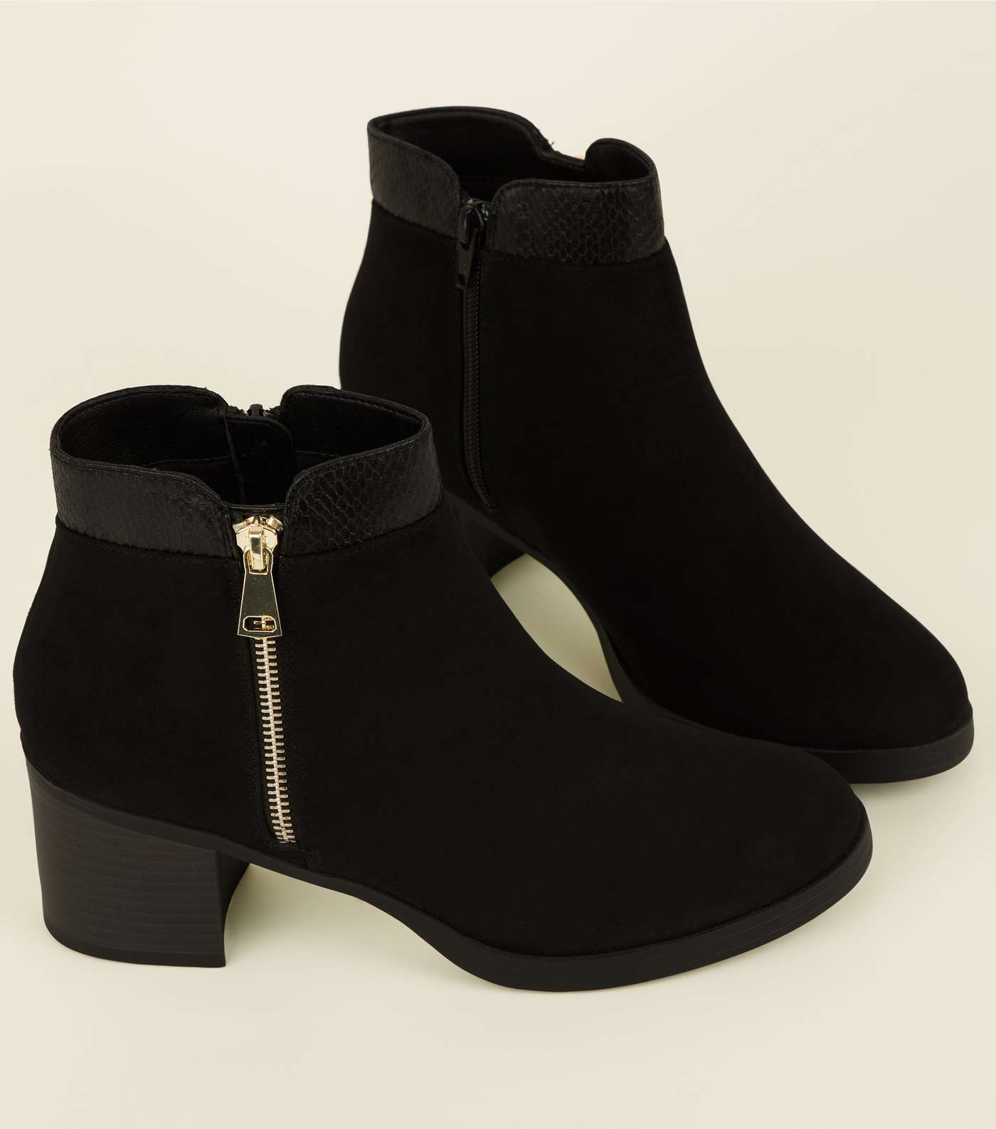 Black Comfort Suedette Mid Heel Ankle Boots Image 3