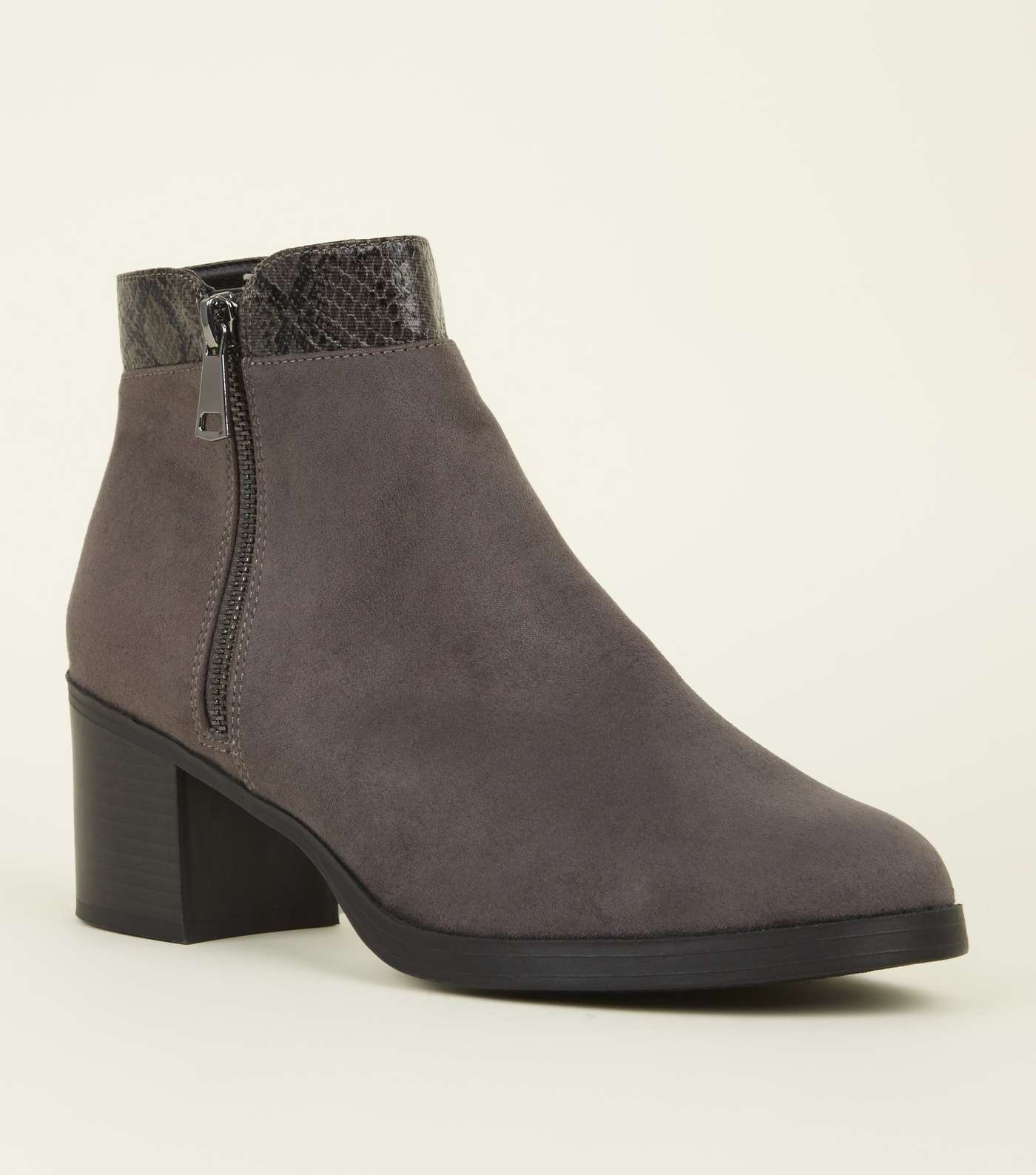Grey Comfort Suedette Mid Heel Ankle Boots