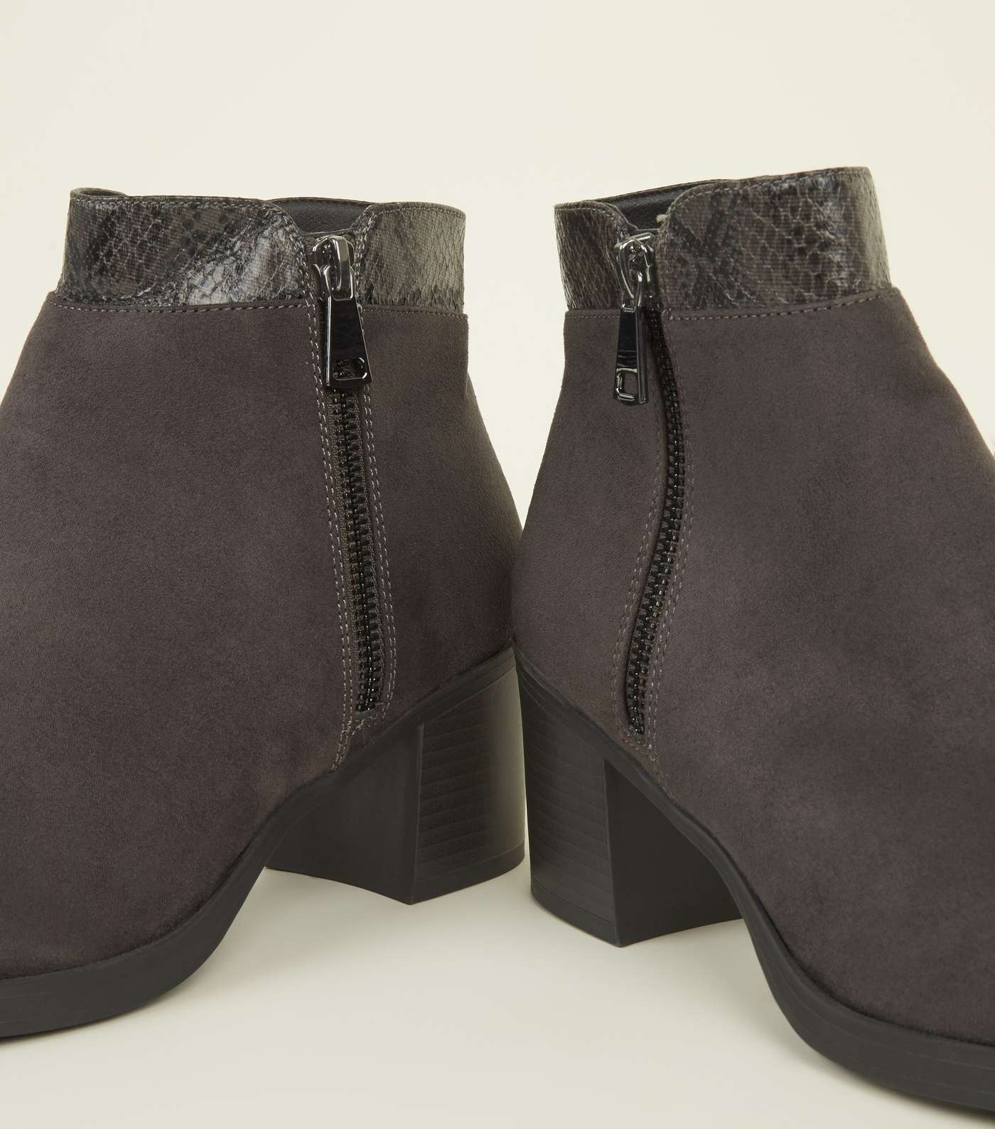 Grey Comfort Suedette Mid Heel Ankle Boots Image 3