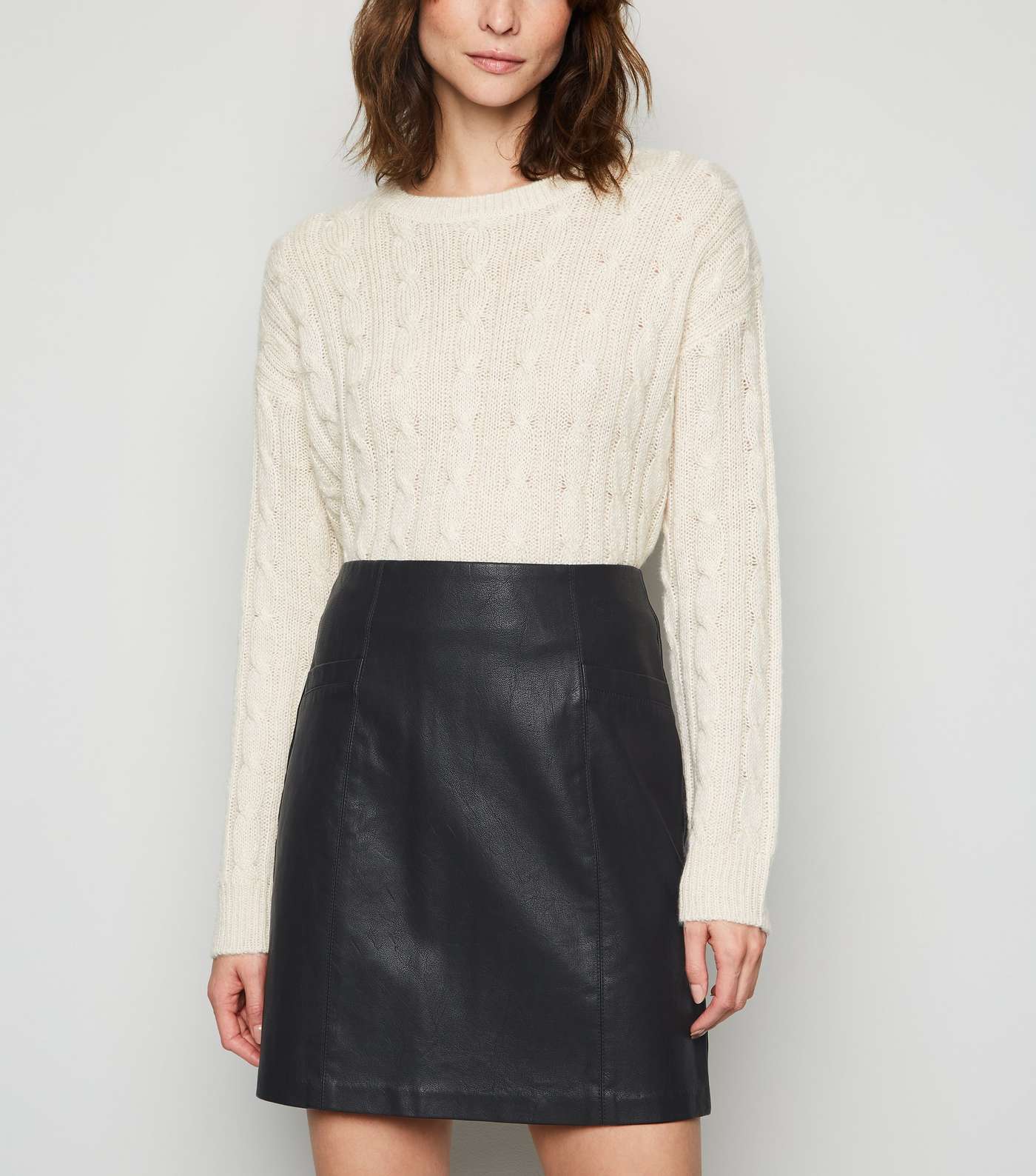 Tall Black Coated Leather-Look Mini Skirt Image 2