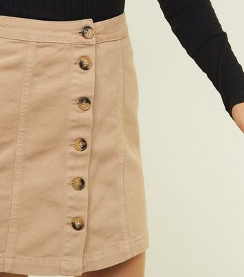 Camel Button Front A-Line Denim Skirt | New Look