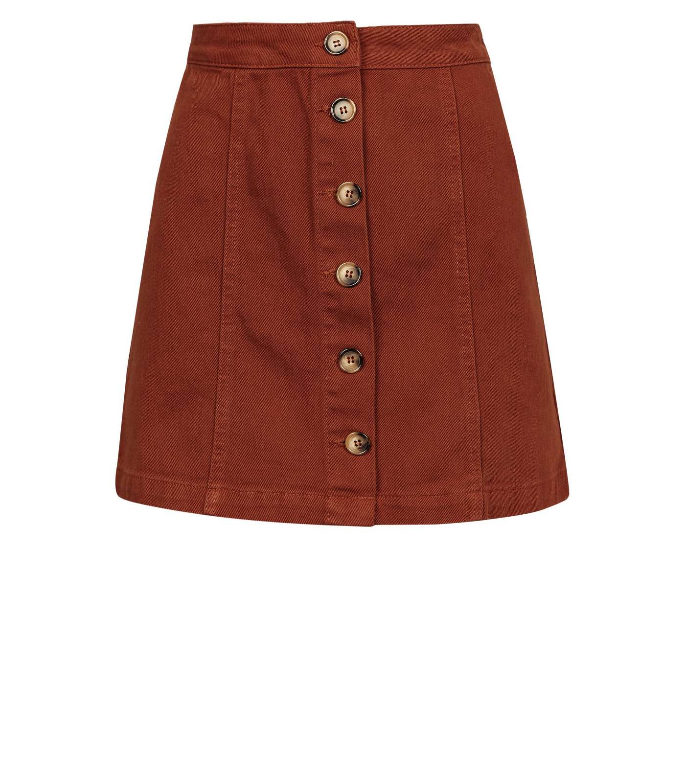 Brown Button Front A-Line Denim Skirt Image 4