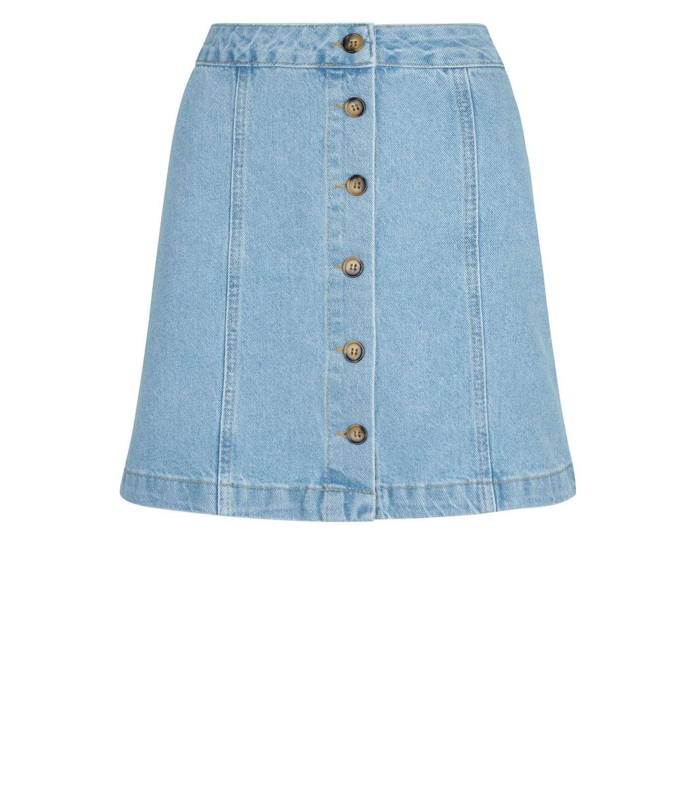 Blue Light Wash Button Front A-Line Denim Skirt Image 4