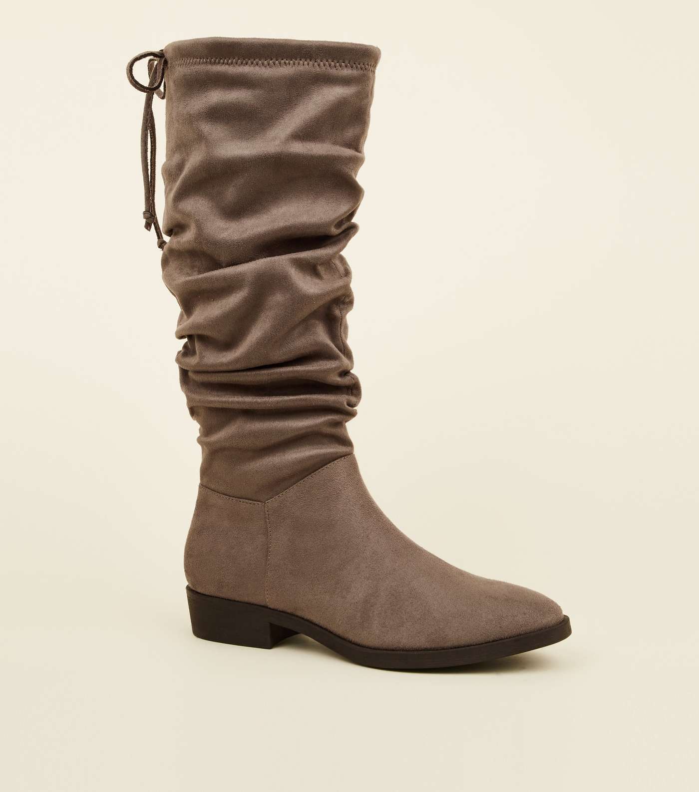 Grey Suedette Slouchy Knee High Boots