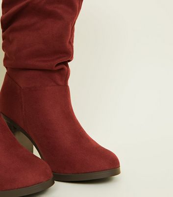 Dark red over the knee boots best sale