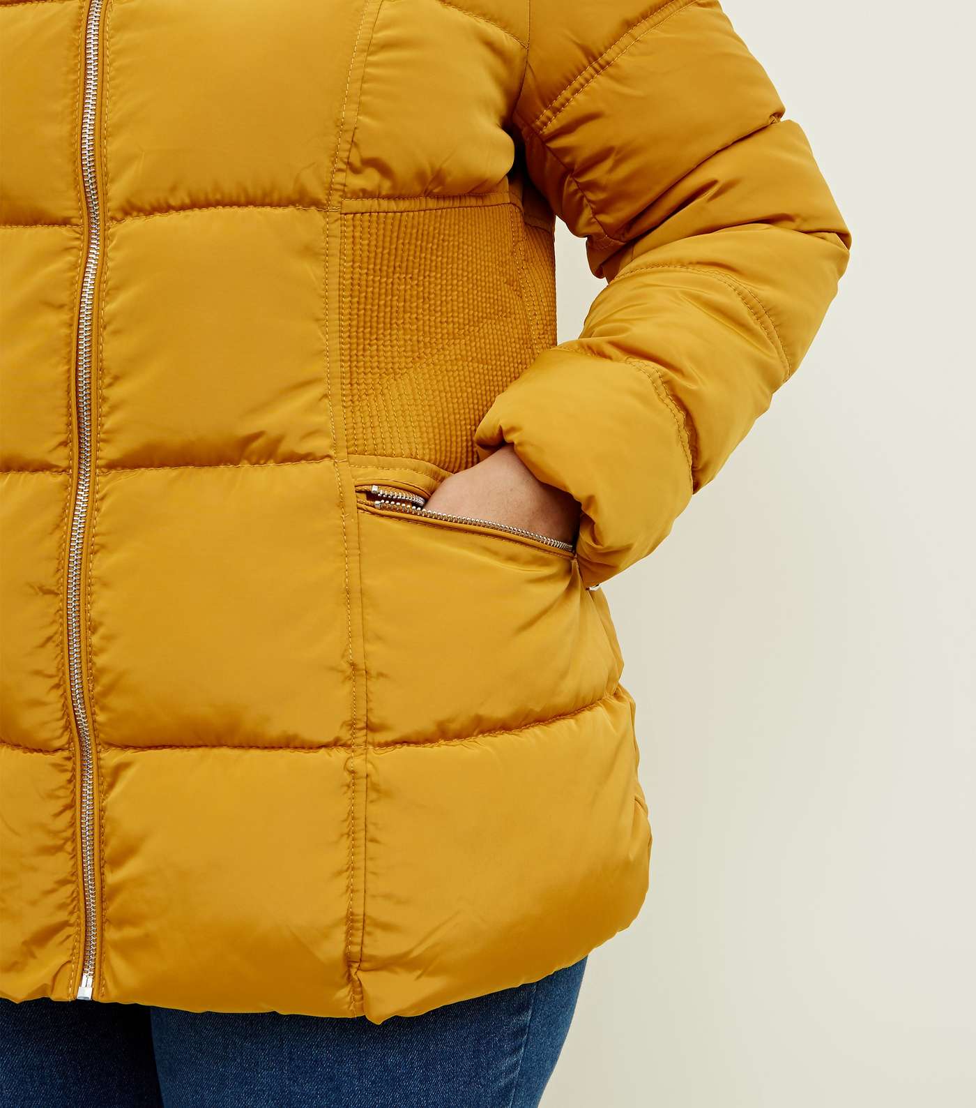 Curves Mustard Cinched Faux-Fur Collar Puffer Coat Image 7