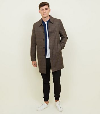 Men's Light Brown Check Mac New Look shop for Men's Light Brown Check Mac New Look at Shopo
