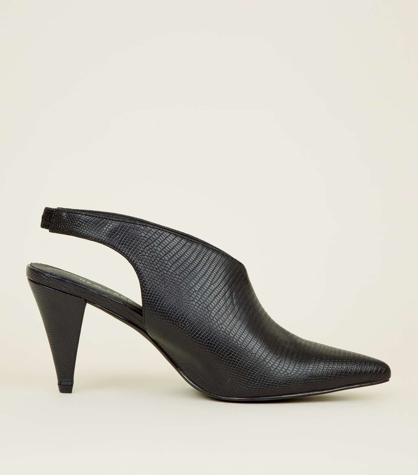Black Faux Snake Cut-Out Cone Heels