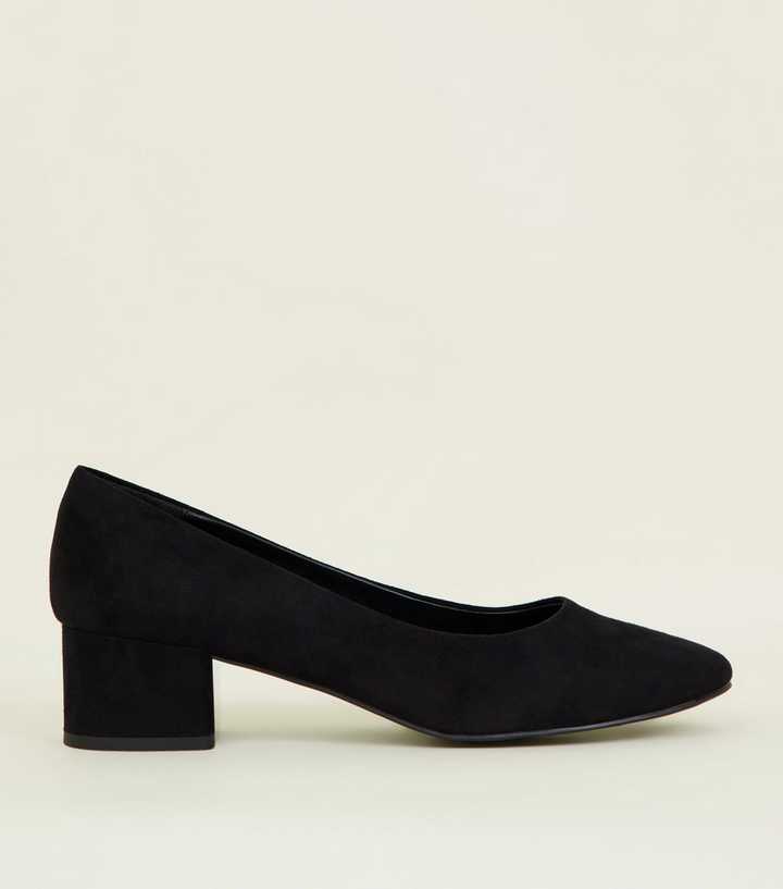Black Suedette Block Heel Court Shoes