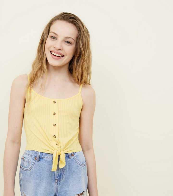 Womens Light Yellow Rib Cami Crop Top