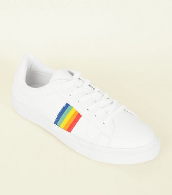 white trainers with rainbow stripes