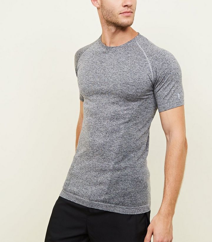 Dark Grey Raglan Sleeve Muscle Fit Sports T Shirt New Look