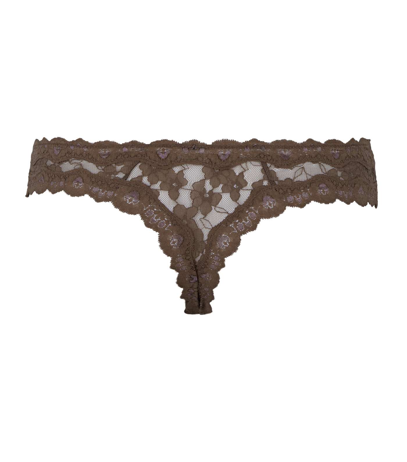 Dark Grey Scalloped Lace Thong Image 5
