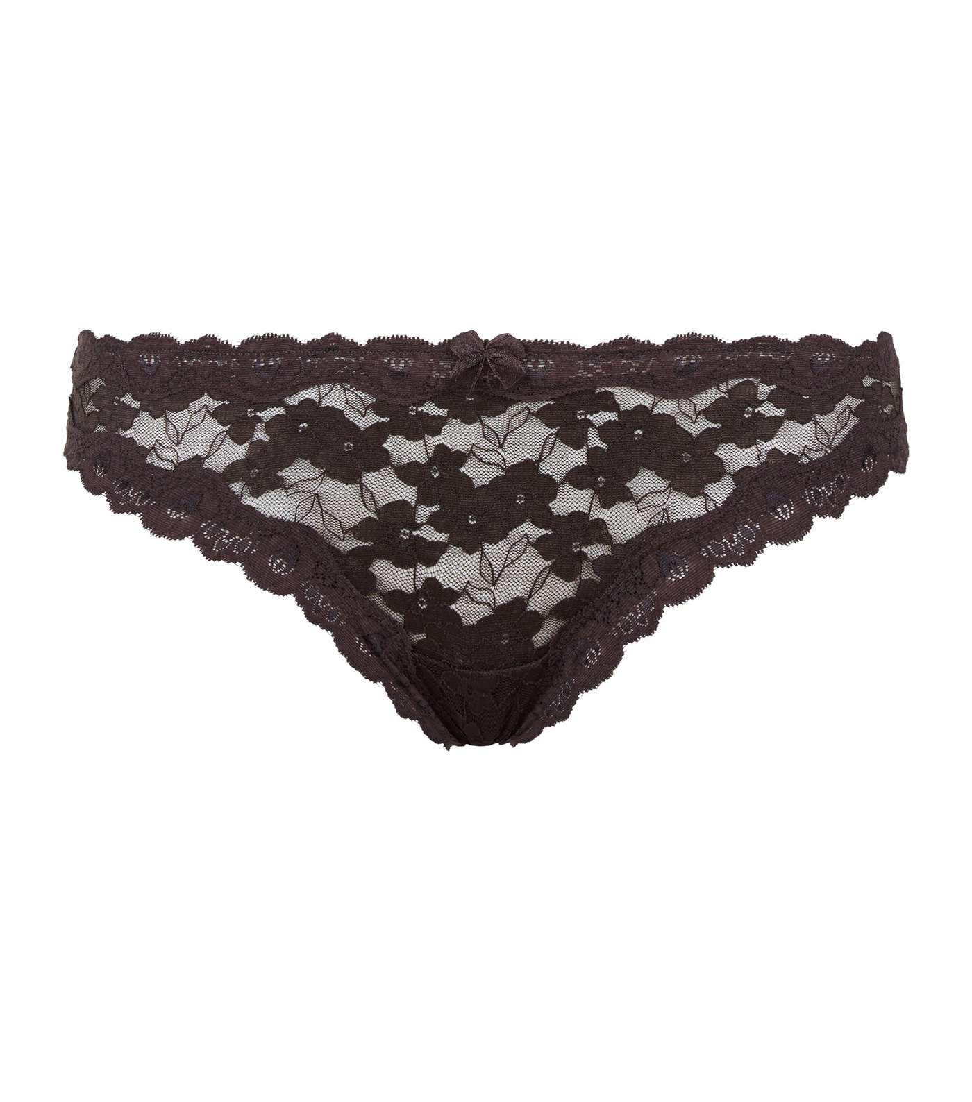 Dark Brown Scalloped Lace Thong Image 4