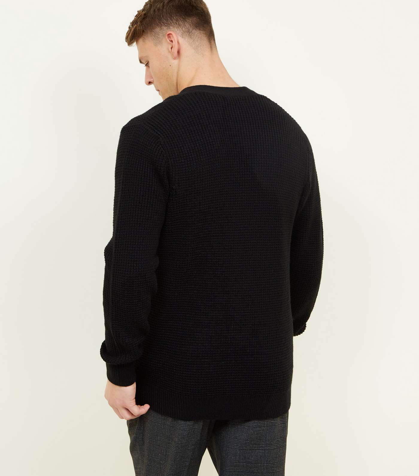 Black Tuck Stitch Knit Button Front Cardigan Image 3