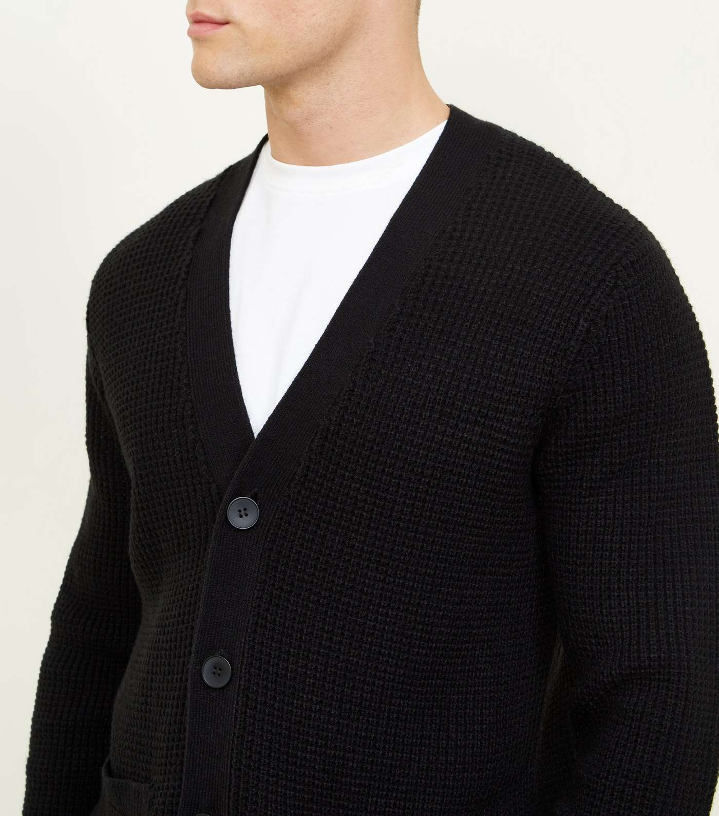 Black Tuck Stitch Knit Button Front Cardigan Image 5