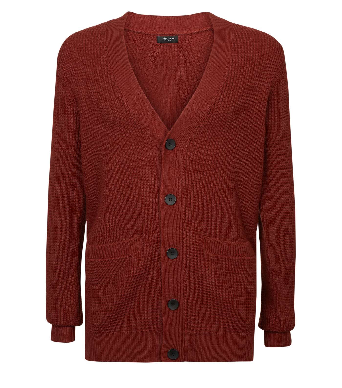 Rust Tuck Stitch Knit Button Front Cardigan Image 4