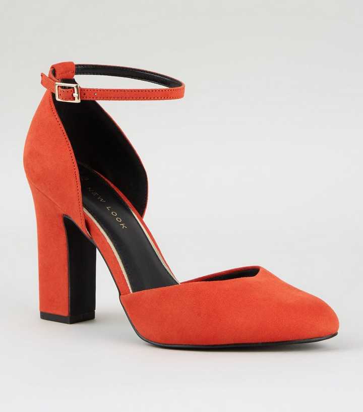 Wide Fit Orange Suedette Black Heels