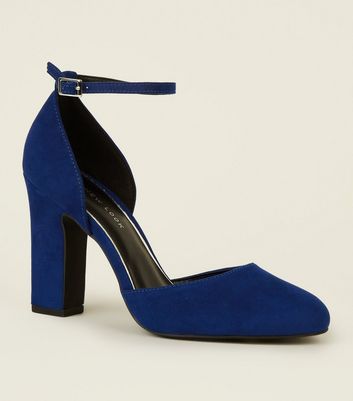 Wide Fit Blue Suedette Block Heel Courts | New Look