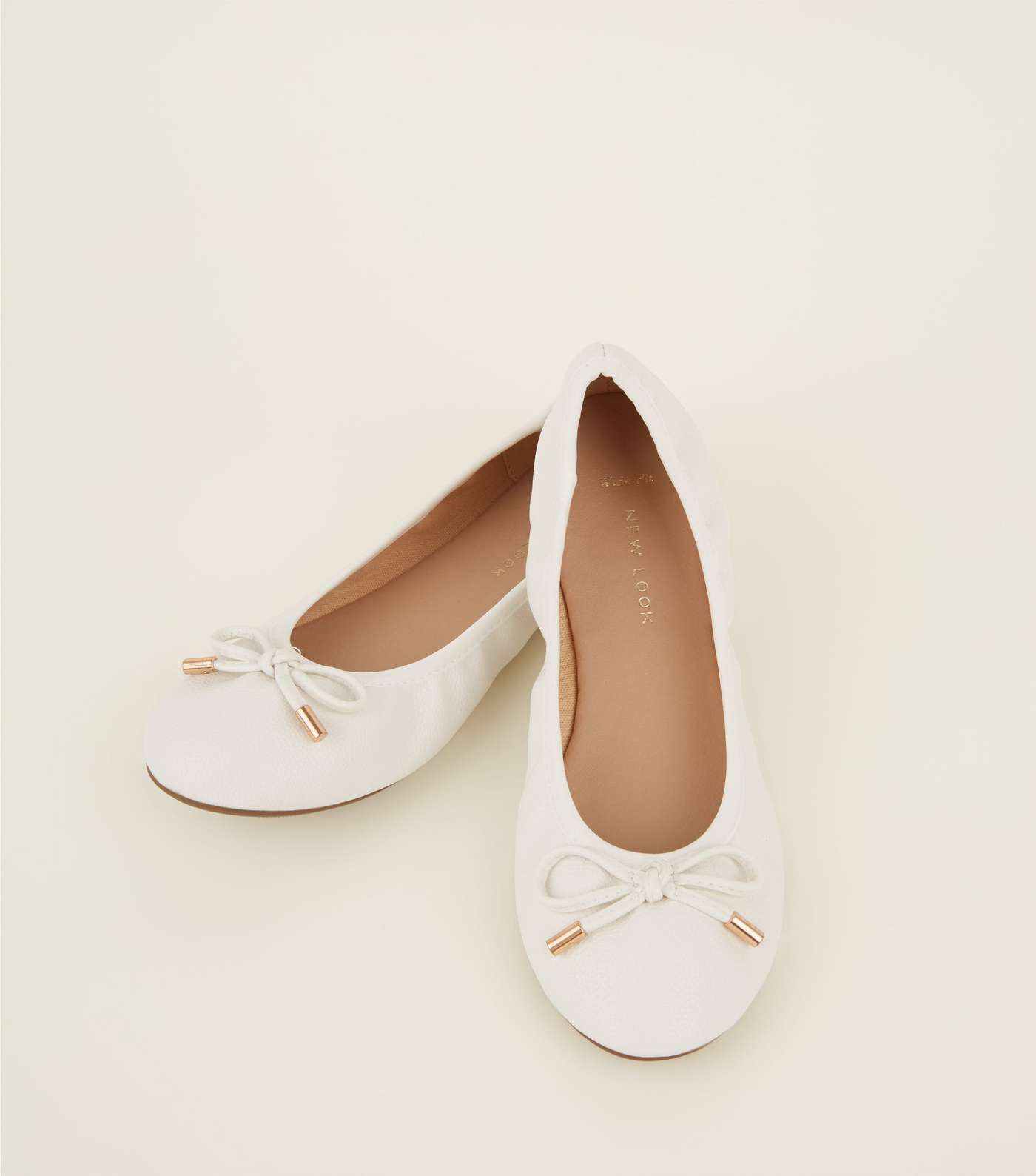 Wide Fit White Bow Front Elasticated Ballet Pumps Image 4