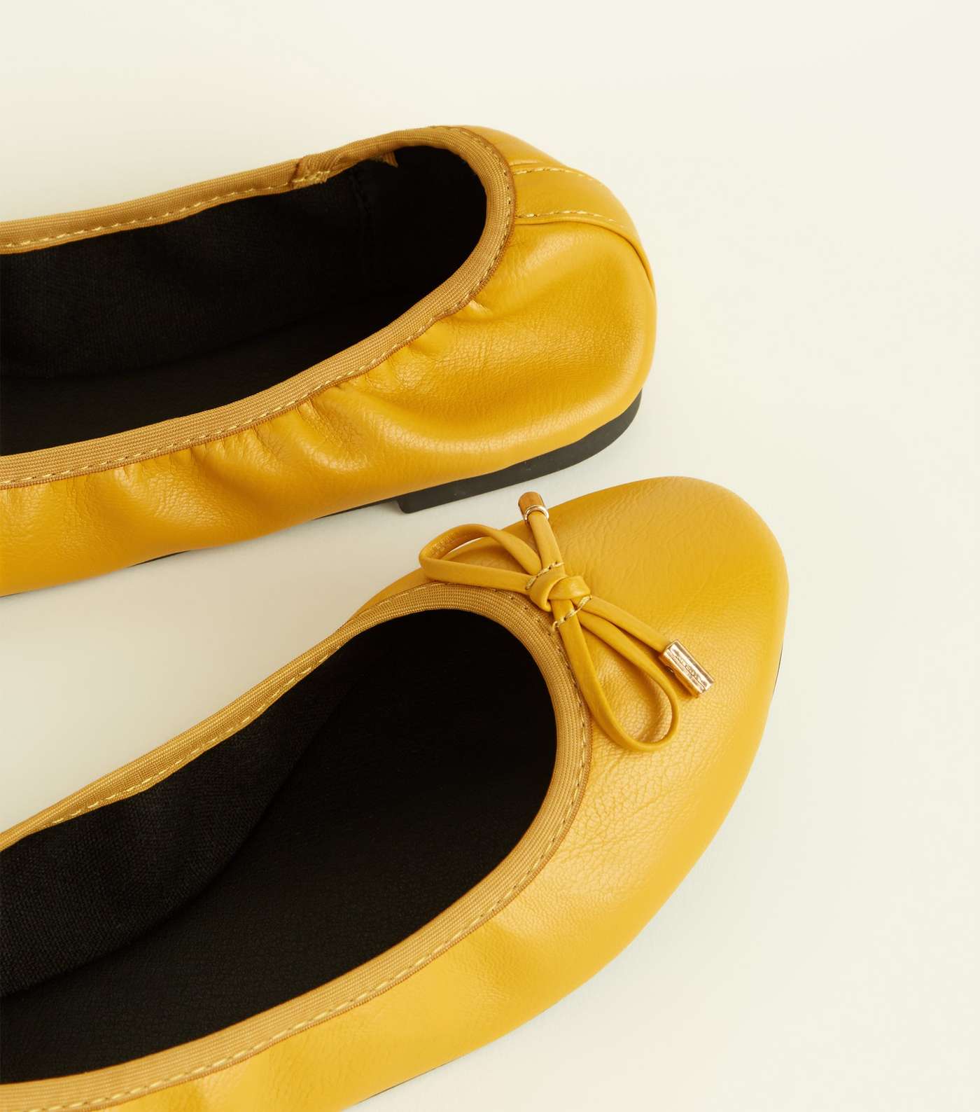 Wide Fit Mustard Bow Front Elasticated Ballet Pumps Image 4