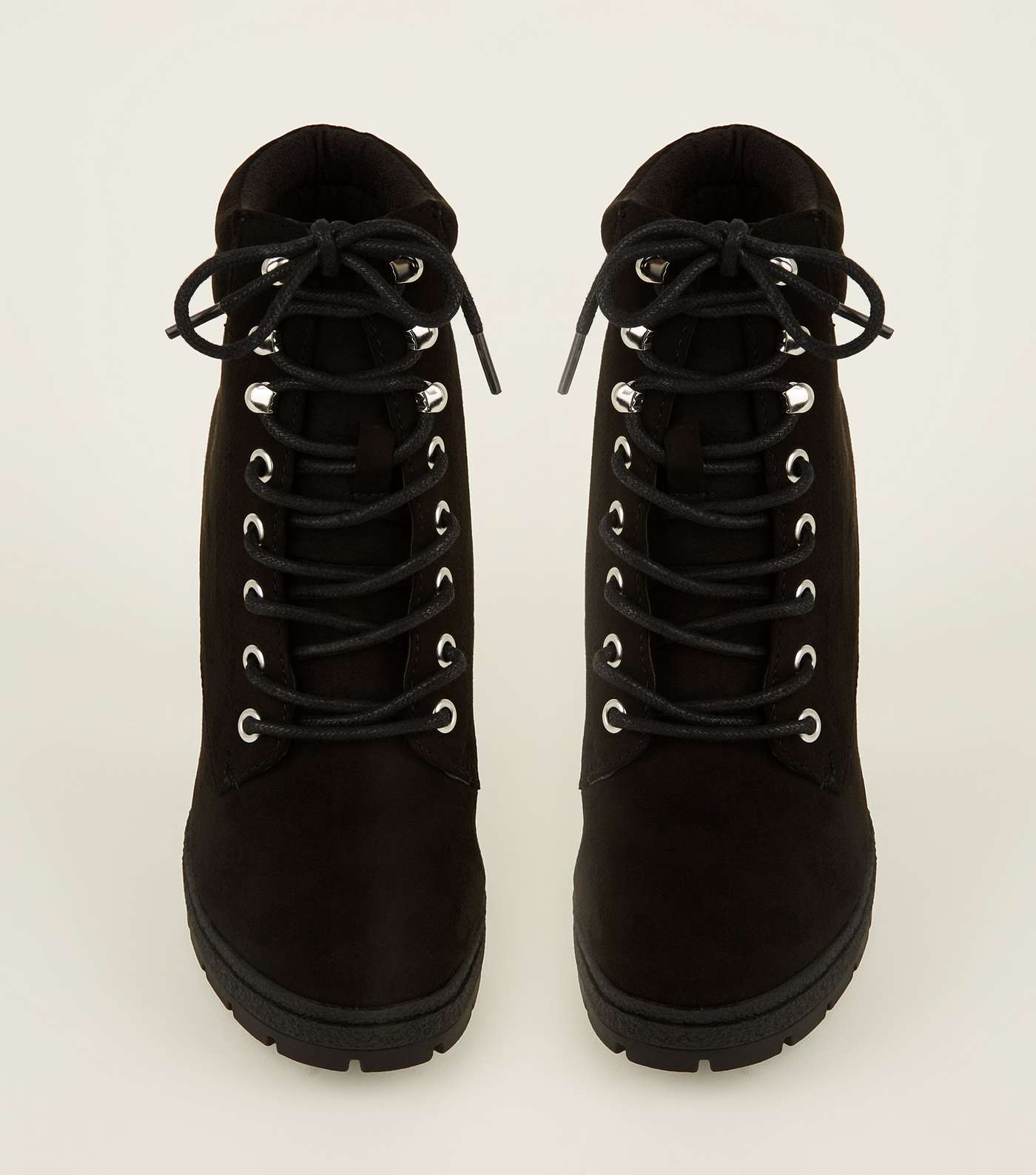 Wide Fit Black Suedette Block Heel Hiker Boots Image 3