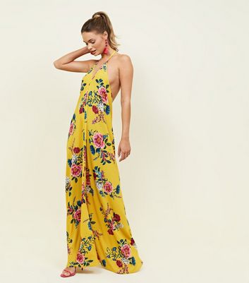 robe longue jaune fleurie