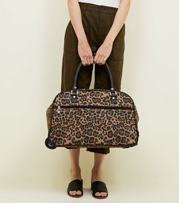 Brown Leopard Print Two Wheel Holdall New Look