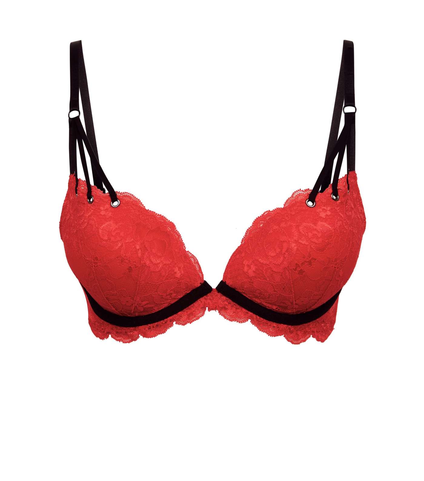 Red Lace Strappy Eyelet Push-Up Bra  Image 4