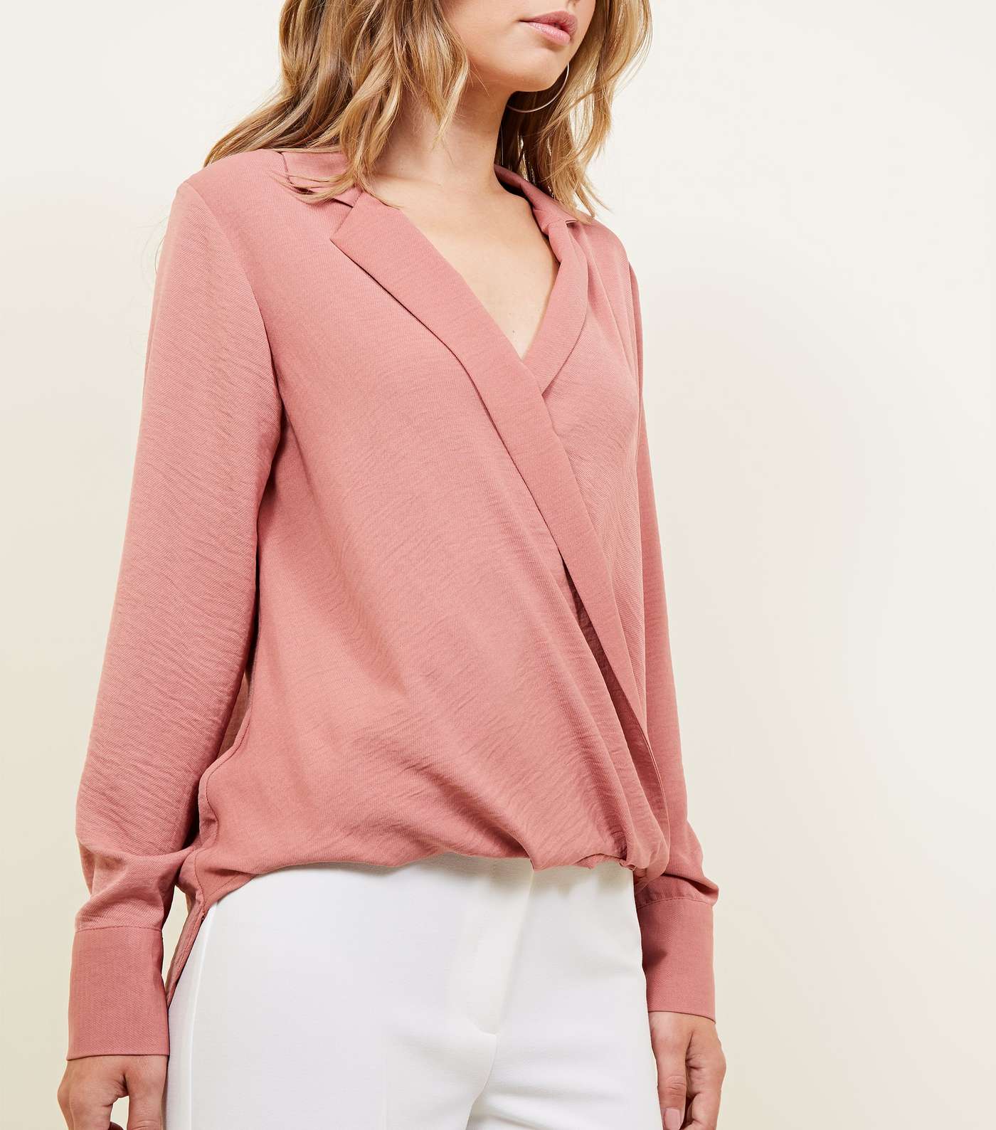Pink Wrap Front Revere Collar Top  Image 6