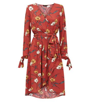 new look midi wrap dress in rust
