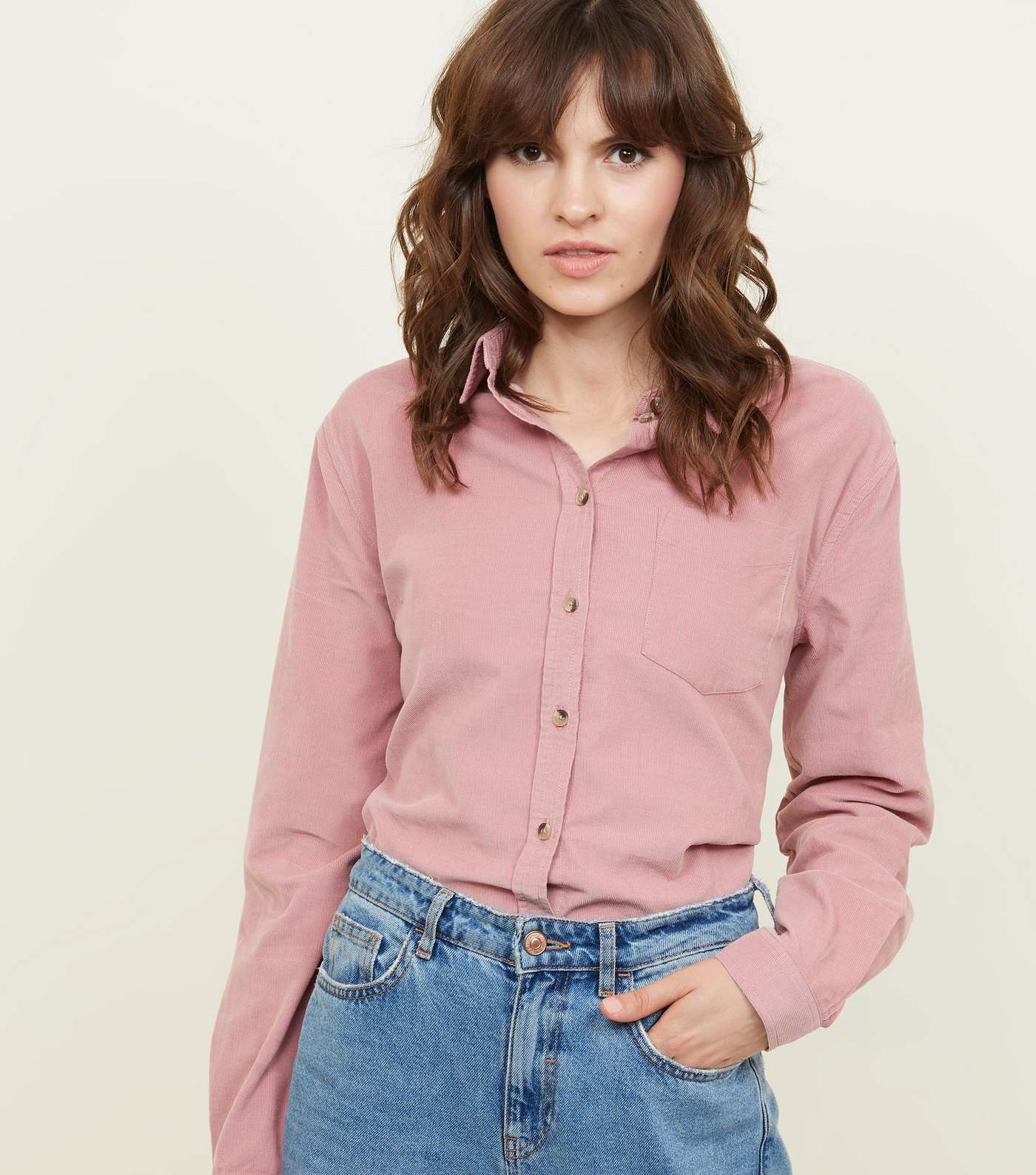 Mid Pink Corduroy Long Sleeve Collared Shirt